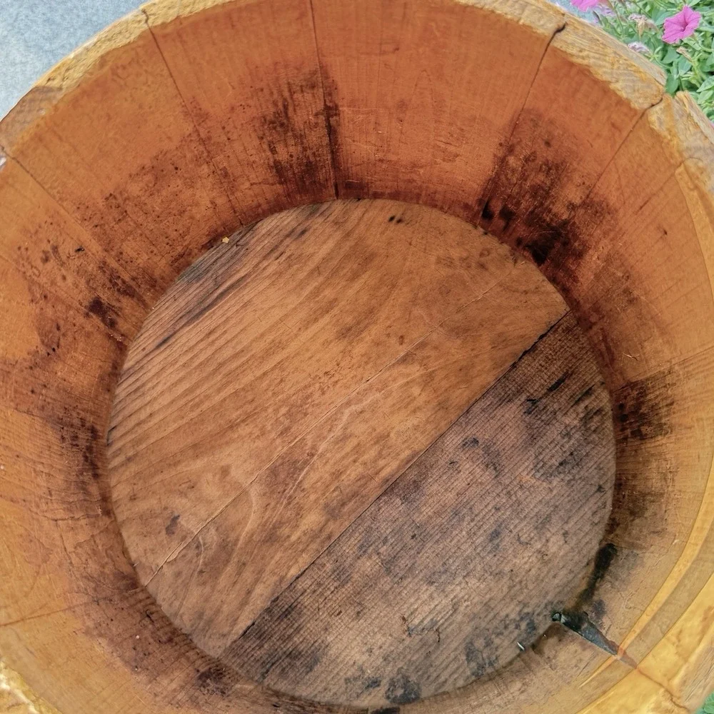 Antique Wooden Firkin Rustic Sugar Bucket Pail with handle  10